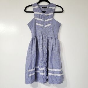 Zara Blue and White Pinstripe Sleeveless Midi Dress Size M